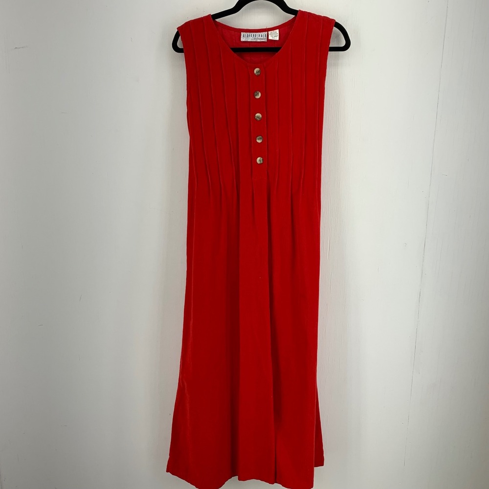 Red Corduroy‎ Jumper Overall Dress Midi Womens 8 Pleated Grunge Boho Valentines